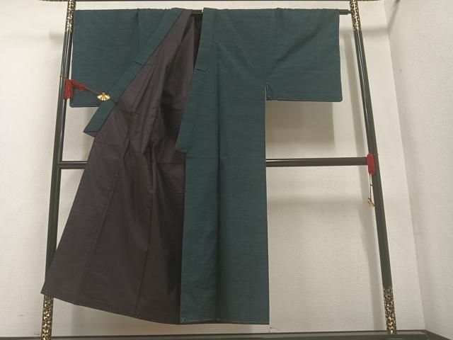 平和屋着物男性 結城紬 色無地 鉄紺色 証紙付き 正絹 逸品 AAAU8412zg