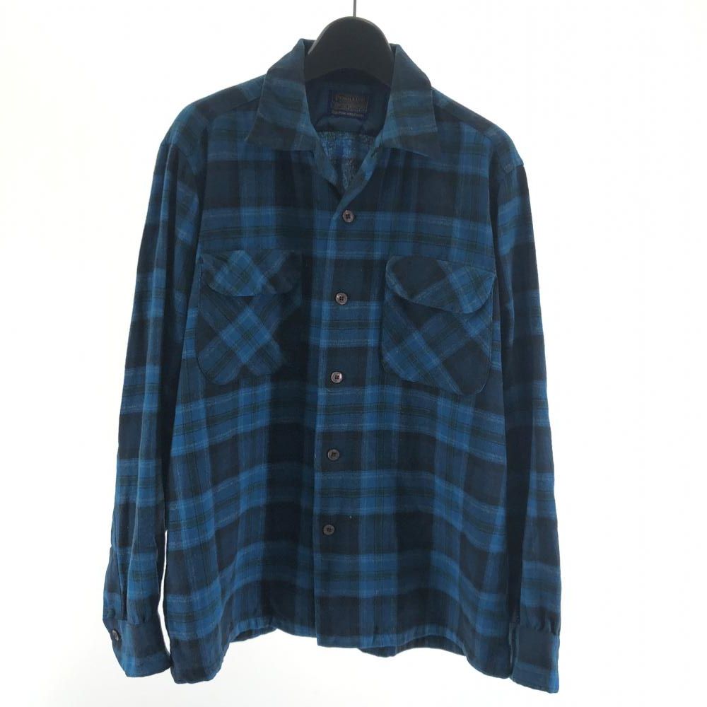 【中古】60s PENDLETON 長袖チェックシャツ サイズM ブルー ペンドルトン ヴィンテージ[17]