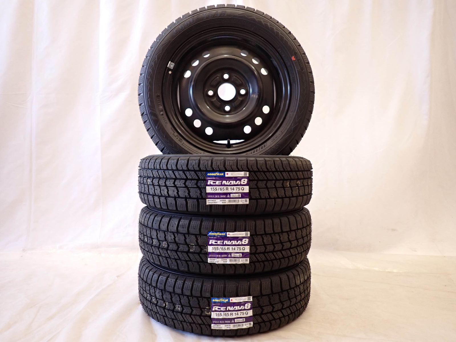冬 製 4本 会社宛 155 65R14×4.5J 75Q グッドイヤー アイスナビ 8 スチール ウェイク タント ワゴンR アルト NO D6009