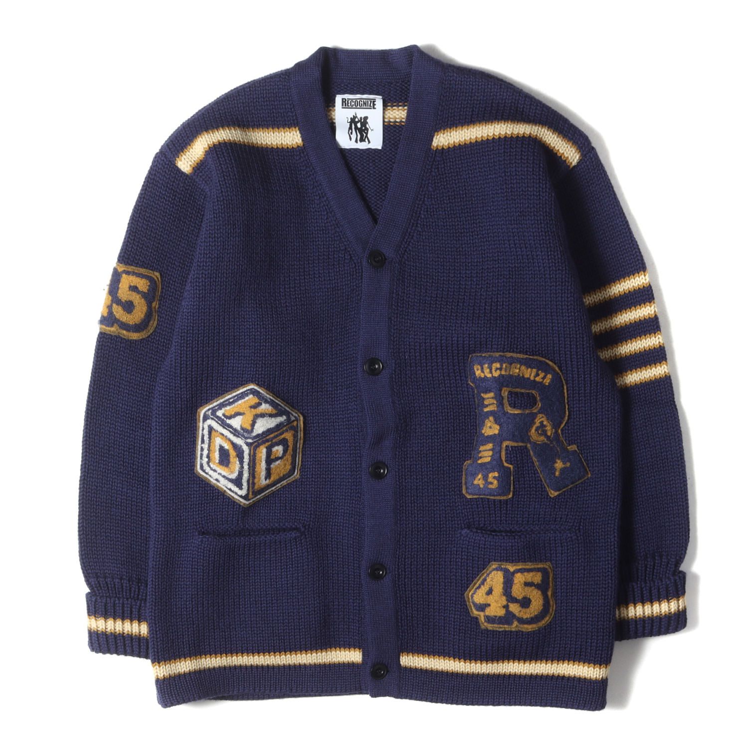 新品 バウワウ×レコグナイズ コラボ ワッペン レタードカーディガン Lサイズ 新品 バウワウ×レコグナイズ コラボ ワッペン レタード