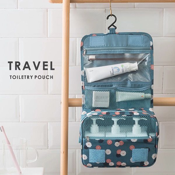 トラベルポーチ 吊るして使える ファブリックトラベルポーチ  