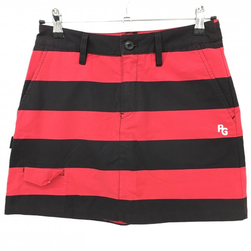 パーリーゲイツ スカート 黒×レッド ボーダー 内側ニコちゃん 色褪せ レディース  ゴルフウェア PEARLY GATES
