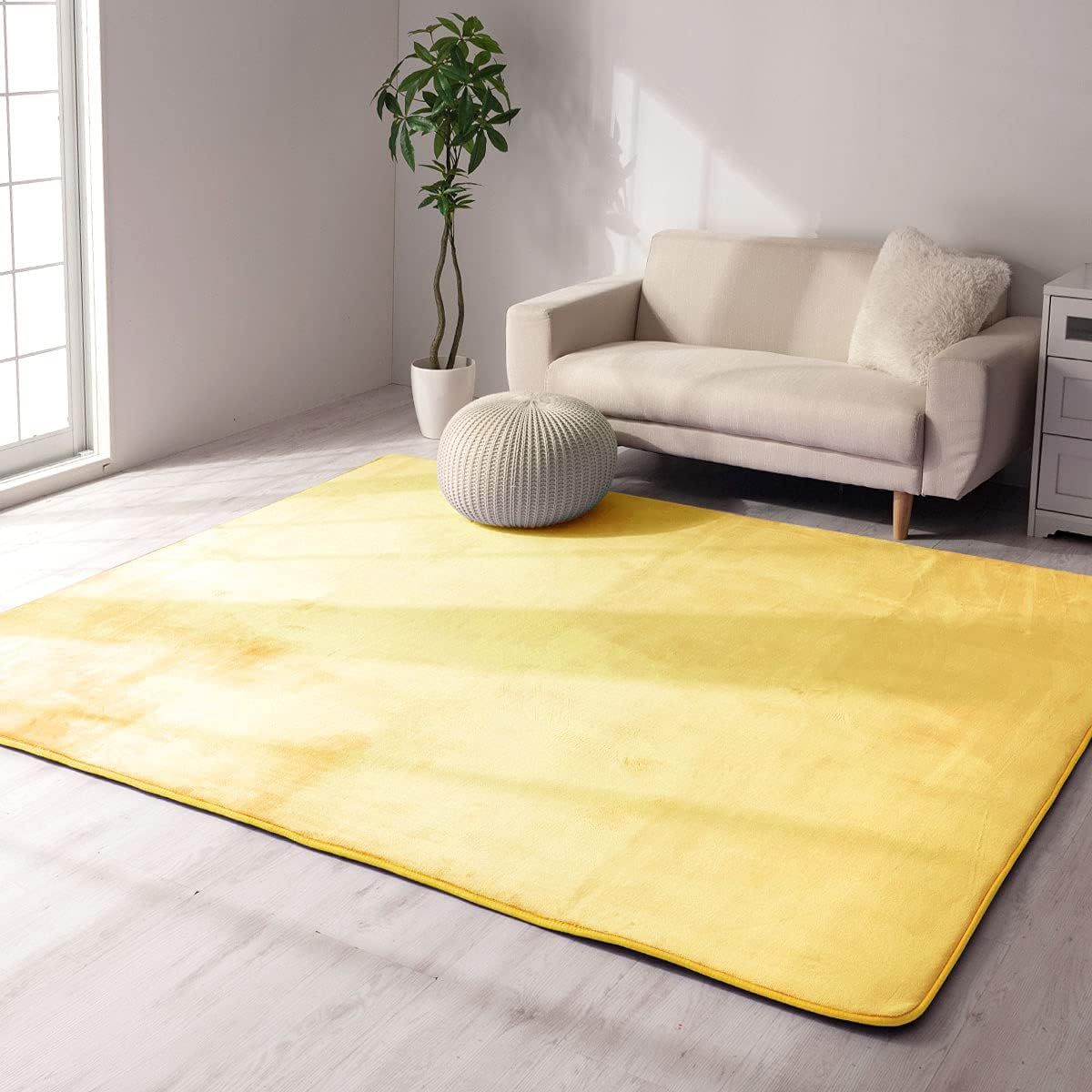 ぼん家具 ラグ 厚手 低反発 ラグマット カーペット 長方形 200×250cm 厚さ25mm 約 3畳 ウレタン 滑り止め オールシーズン マスタードイエロー