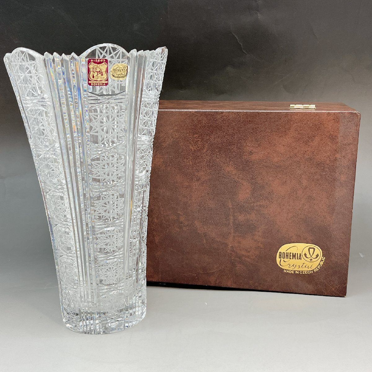 1242　【未使用】 BOHEMIA CRYSTAL ボヘミア クリスタル クリスタルガラス 花瓶 花器　ボヘミアガラス　ボヘミアグラス