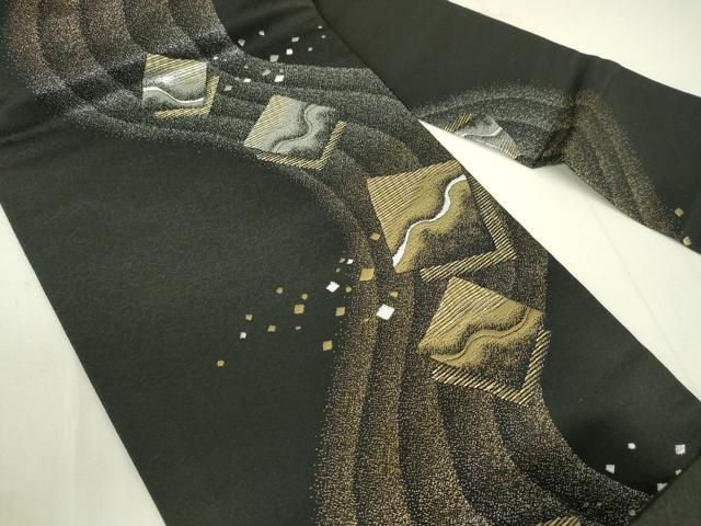 平和屋着物○八寸名古屋帯 綴れ 花鳥文 黒地 金銀糸 正絹 逸品