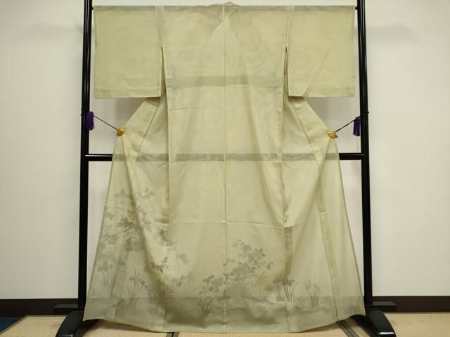 平和屋着物▽訪問着　単衣　無双　紗袷　紗×紗　休み鳥草花文　正絹　逸品　CAAV0892ou 平和屋着物▽訪問着 単衣 無双 紗袷 紗×紗 休み鳥草花文 正絹 逸品