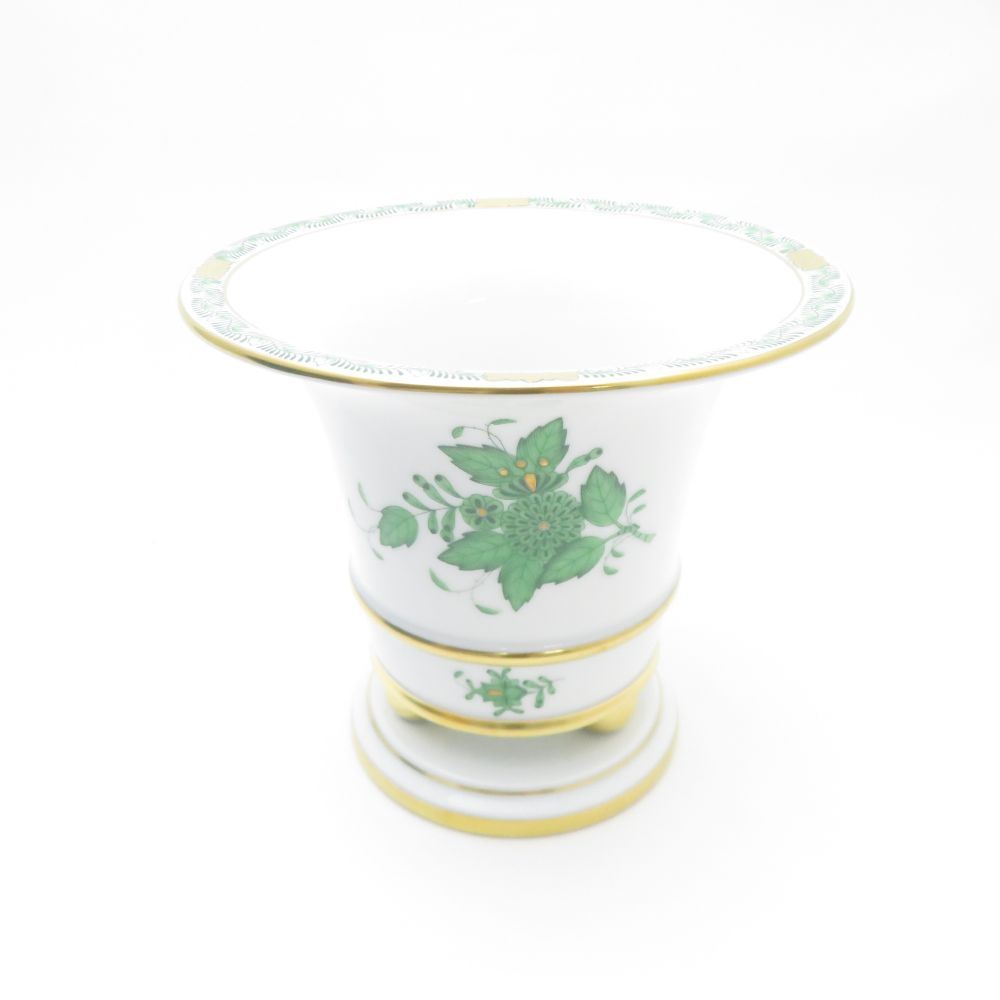 Herend - 美品 Herend ヘレンド アポニーグリーン AV 6422 花瓶 1点 アンピールベース H13 脚付き インテリア SU12293L1 美品 Herend ヘレンド アポニーグリーン AV 6422 花瓶 1点