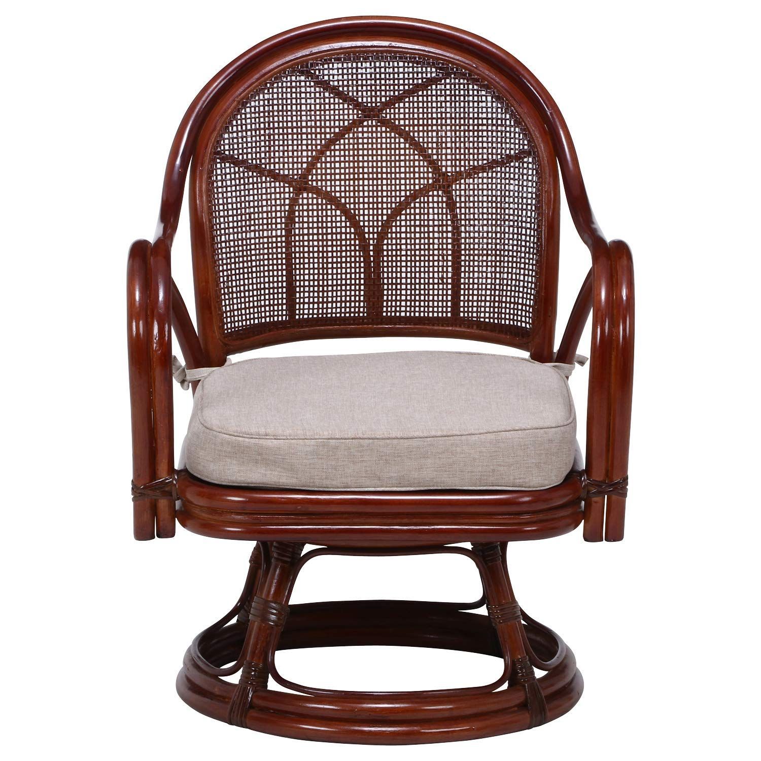 今なら全品送料無料！ 回転式 幅52×奥行54×高さ69cm ブラウン 籐椅子 ラタン 肘付き 座椅子 座面高33cm 完成品 不二貿易 85342 激安大特集！