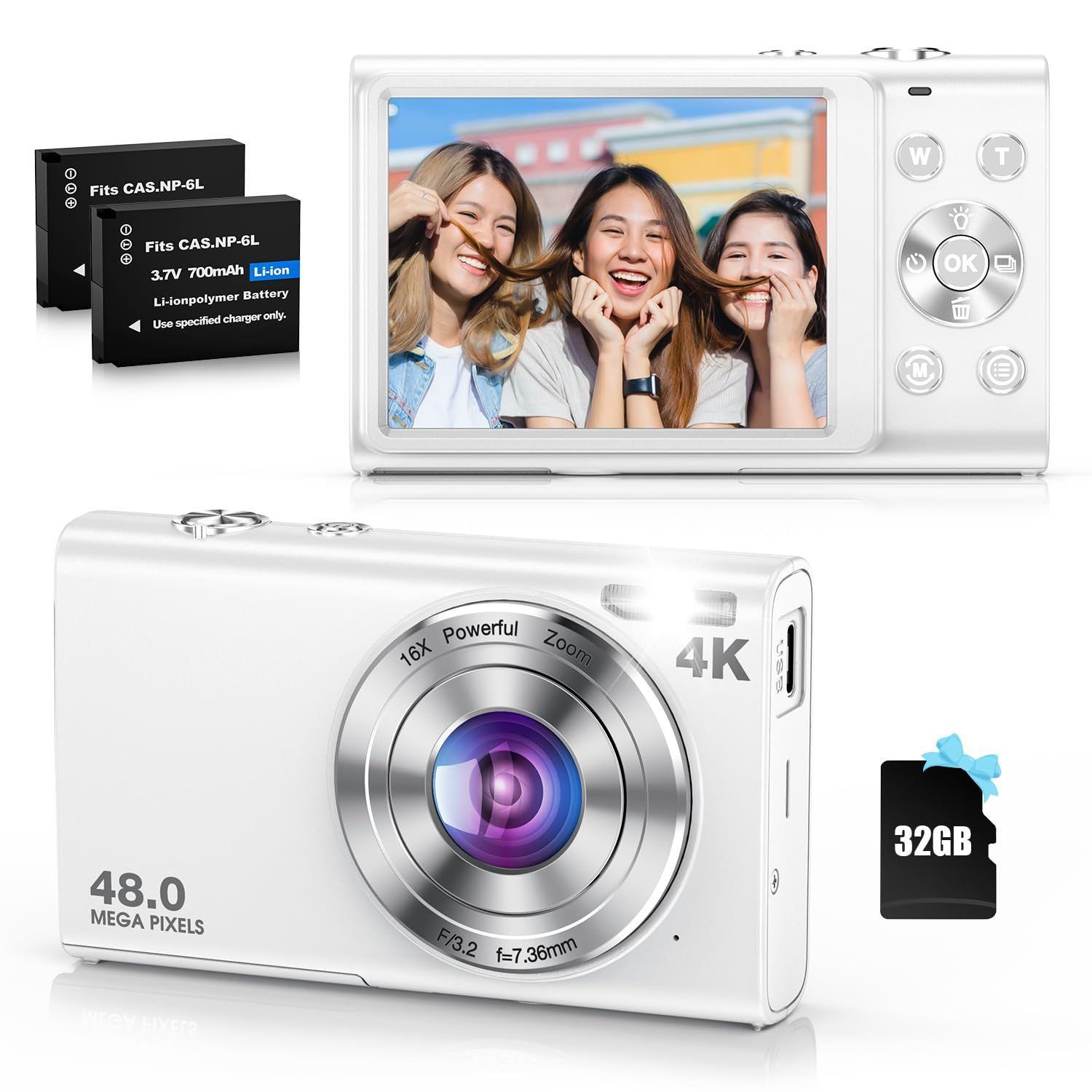 デジカメ 4K デジタルカメラ オートフォーカス 4800万画素 コンデジ 16 