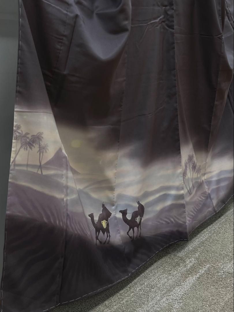 染大島 本場縞大島紬 訪問着 付け下げ 「月の砂漠」 ラクダ 正絹 躾糸付き 染大島 本場縞大島紬 訪問着 付け下げ 「月の砂漠」 ラクダ 正絹 躾糸