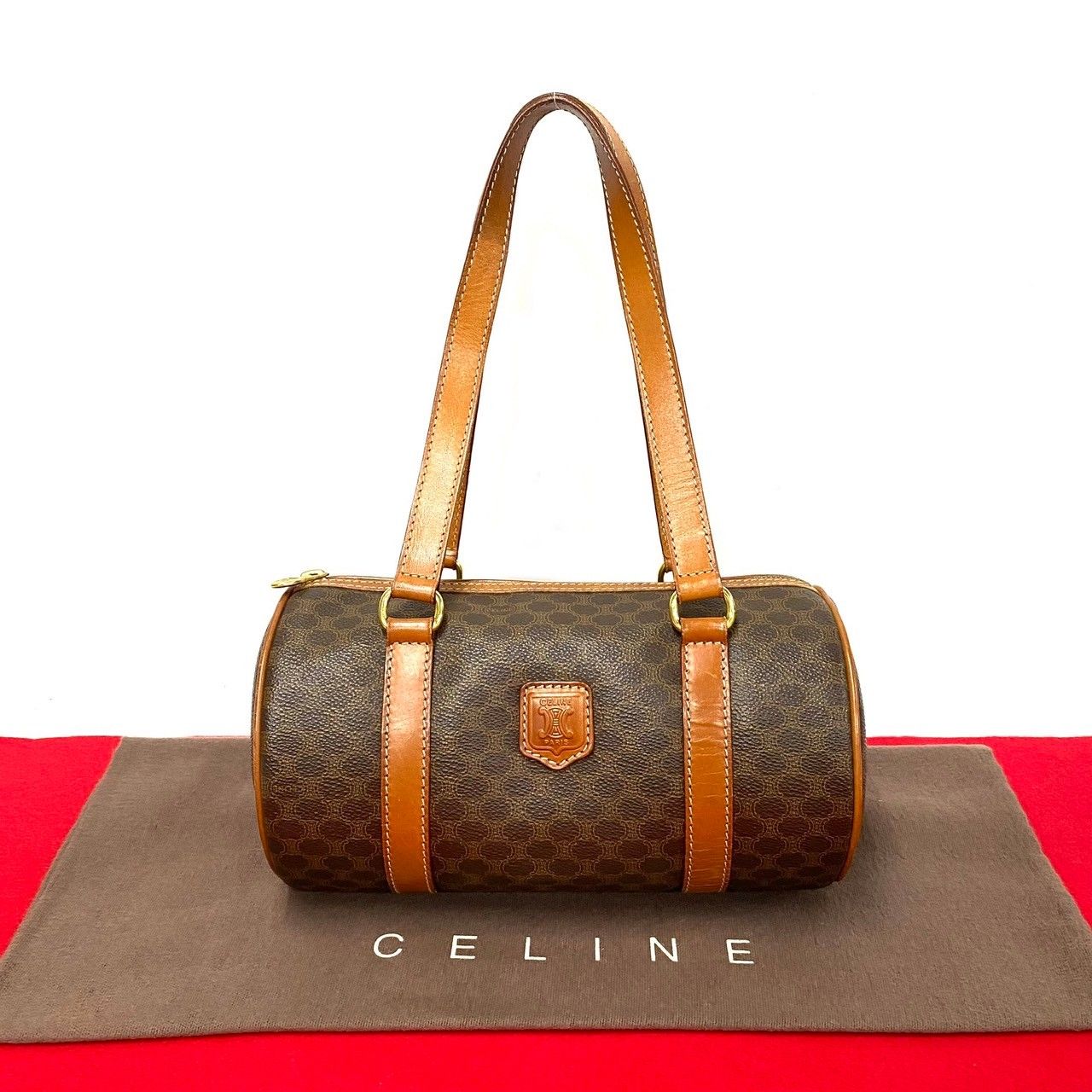 極 美品 CELINE セリーヌ ヴィンテージ マカダム ブラゾン トリオンフ ロゴ レザー 本革 トートバッグ ハンドバッグ ブラウン 84861  - メルカリ