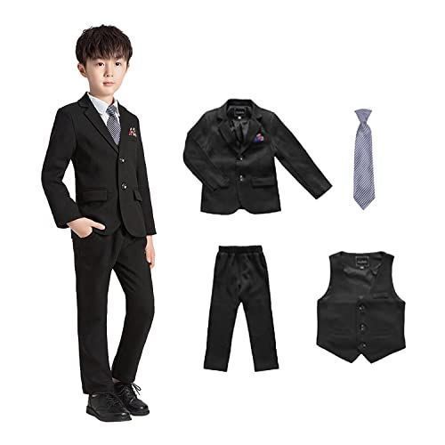 ブラック_170 [WEEN CHARM] 男の子 スーツ キッズ フォーマル 子供 ボーイズ フォーマルスーツ ストライプ セットアップ 4ピース 長袖 紳士服 発表会 入学式 卒業式 七五三 ブラック/170