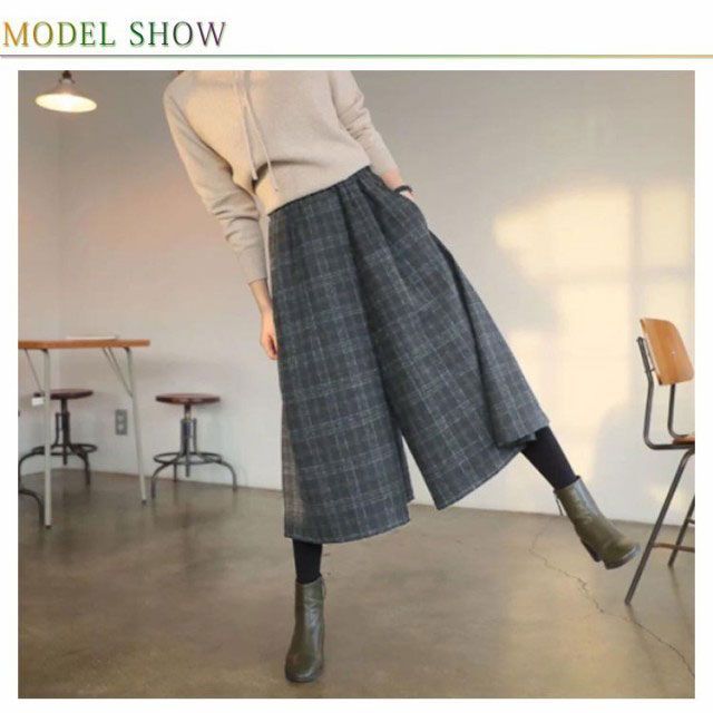 スカーチョ スカンツ ワイドパンツ チェック柄 ガウチョパンツ
