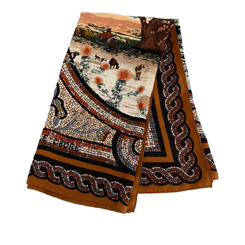 エルメス カレ90 SOUS LE CEDRE ヒマラヤ杉の下で ブラウン ベージュ マルチカラー シルク レディース HERMES 1-0231477