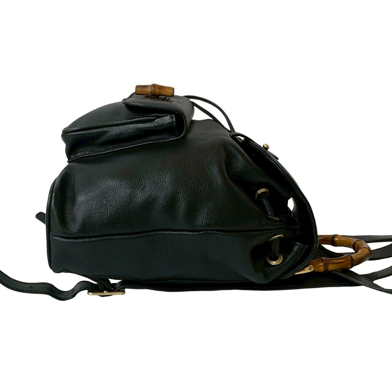 【美品】オールドグッチ　リュック　バンブー　スウェード×レザー　ターンロック　黒 美品】GUCCI グッチ スエード レザー リュック バンブー ターン