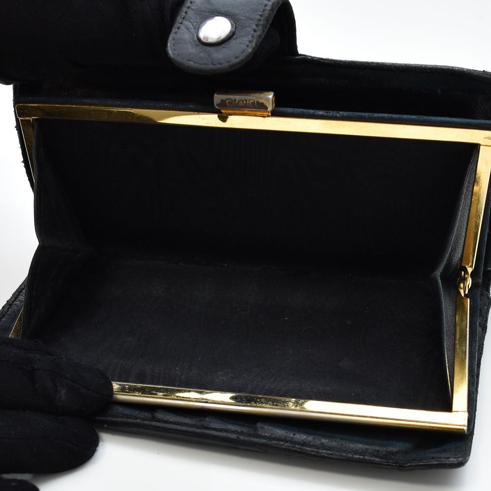 中古USED CHANEL 財布 2つ折り ラムスキン ブラック 7929227010