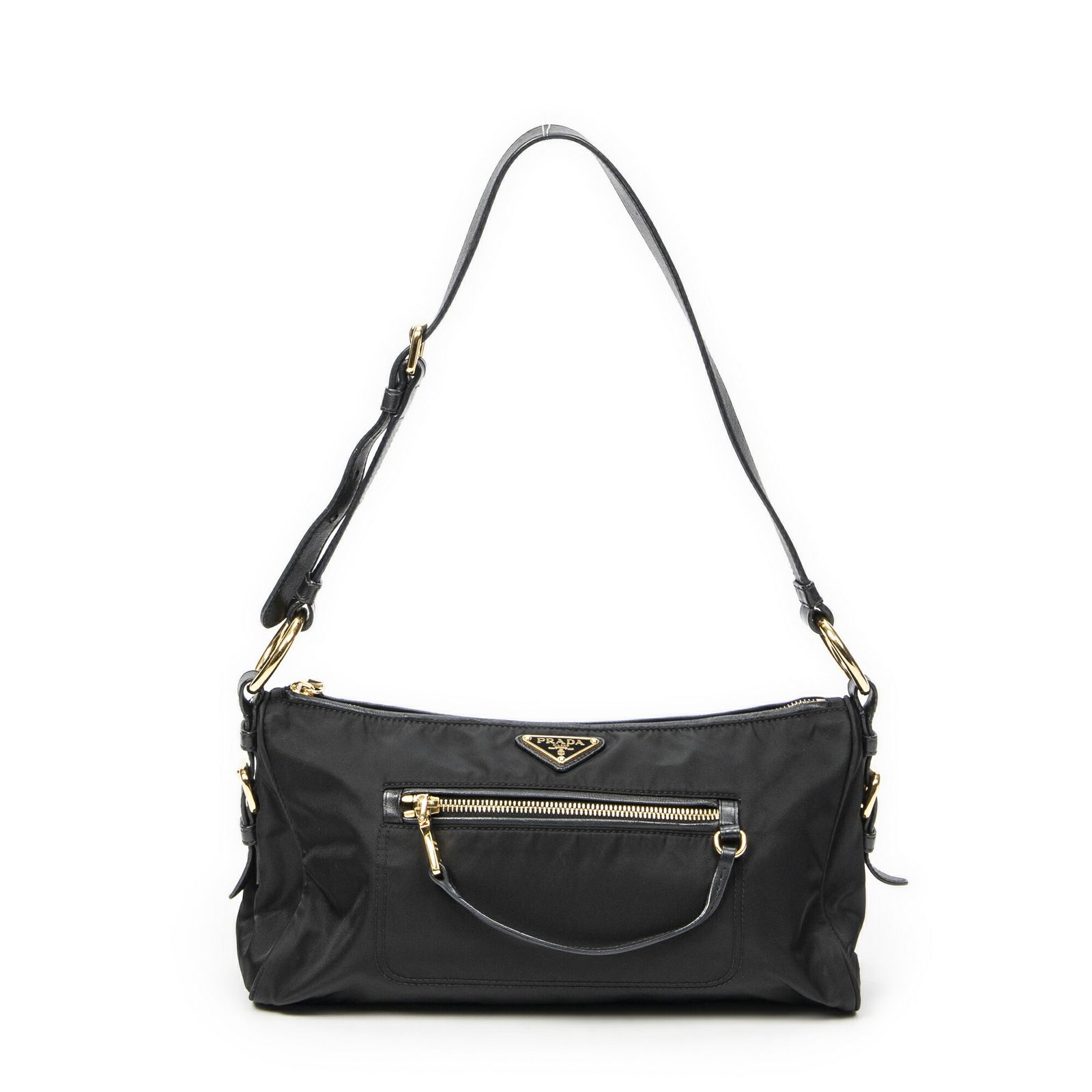 PRADA プラダ長方形ショルダートート黒ナイロンキャンバスA