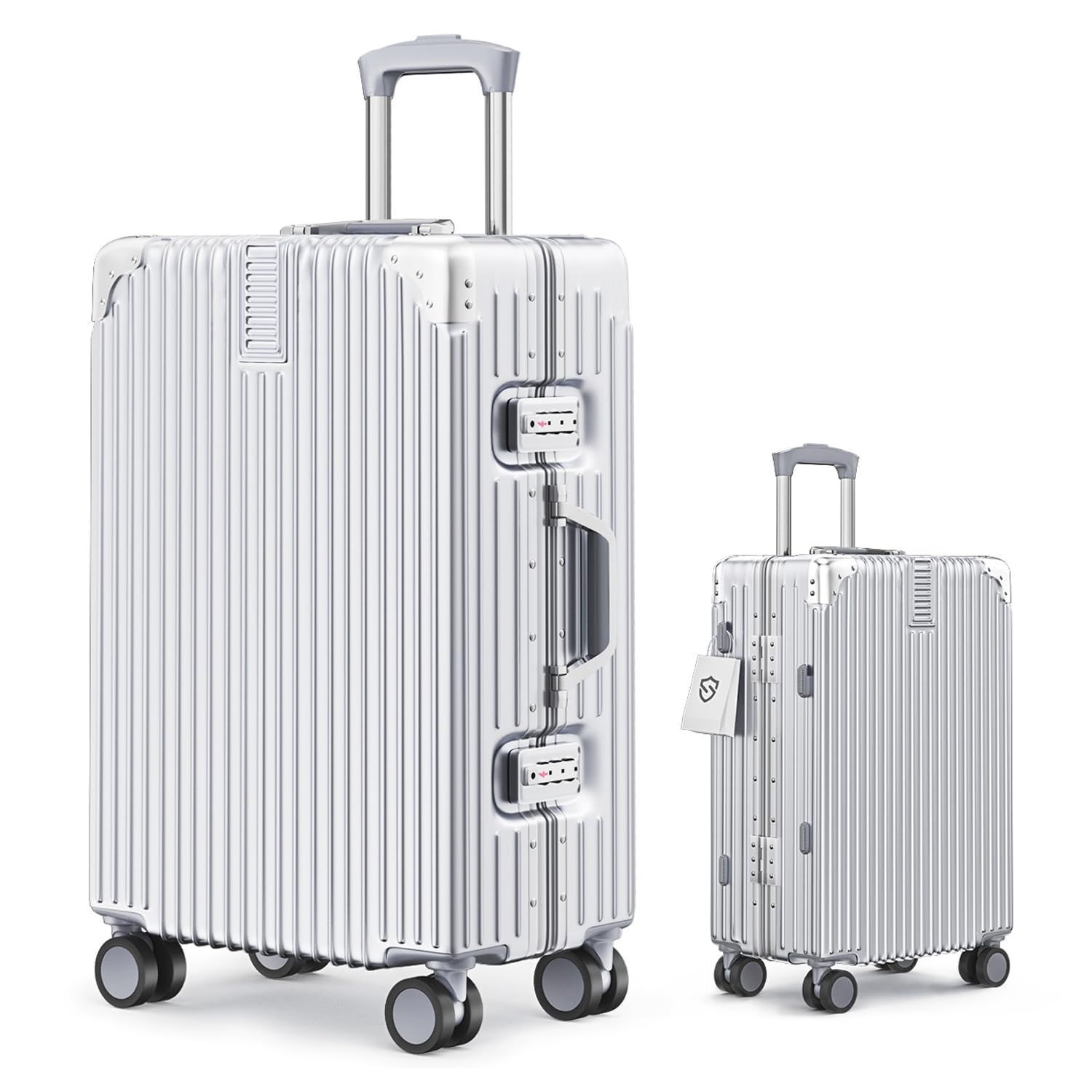 Seelove スーツケース キャリーケース アルミフレームタイプ 機内持ち込み 型 超軽量 おしゃれ 360度回転 静 キャスター 耐衝撃 TSAロック 出張 旅 シルバー SSサイズ 55*36*23.5cm 1泊2日 35L lcc 機内持ち