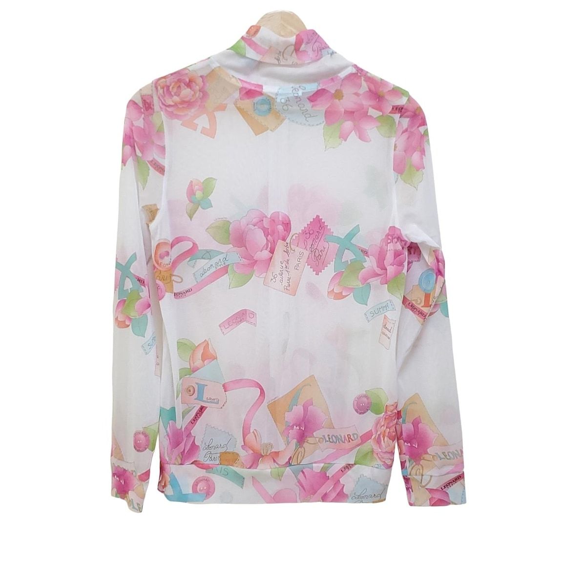 LEONARD SPORT レオナールスポーツ ブルゾン サイズ40 M レディース - 白×ピンク×マルチ 長袖 花柄 メッシュ ジップアップ 春 秋
