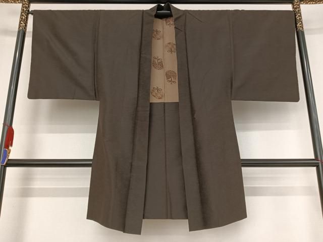 平和屋着物○男性 紬 アンサンブル 黒鳶色 正絹 逸品 AAAV9075np