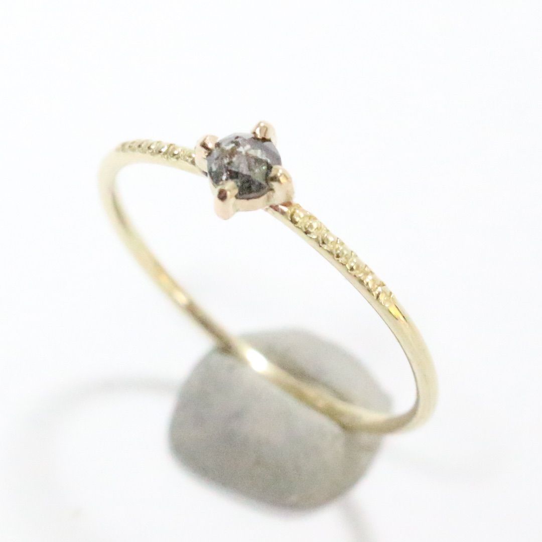 素敵クールなローズカットのソルトアンドペッパーダイヤモンドK10ゴールドリング 個性派ダイヤモンド♦︎素敵クールなローズカットのソルトアンド