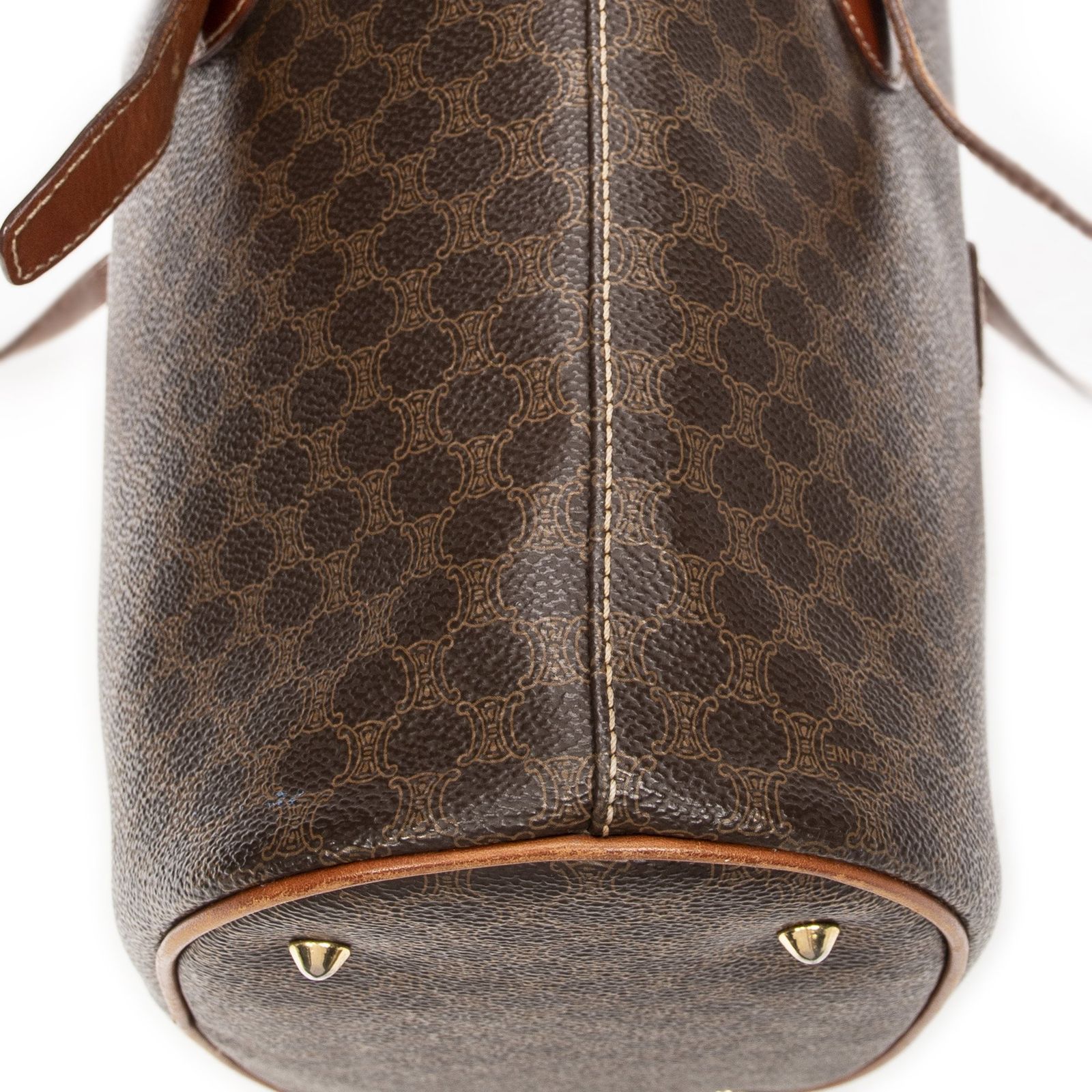 セリーヌバケツ型トートバッグ茶色マカダムPVCキャンバスAB