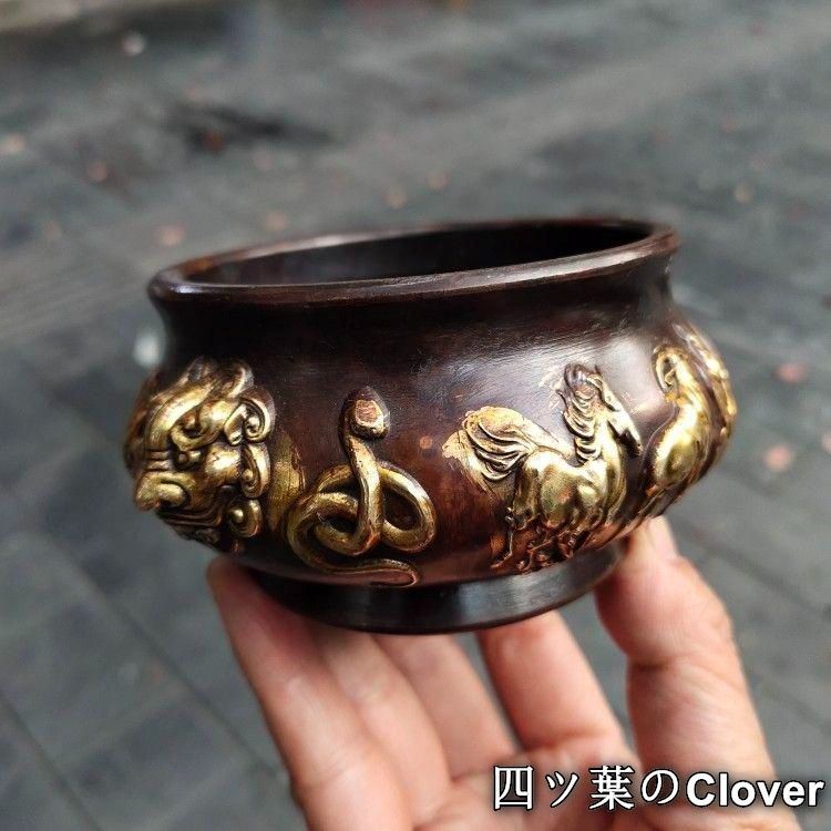銅 細工 十二支香炉 茶道香炉 挿し香炉 仏堂香炉 装飾品 工芸品 置物