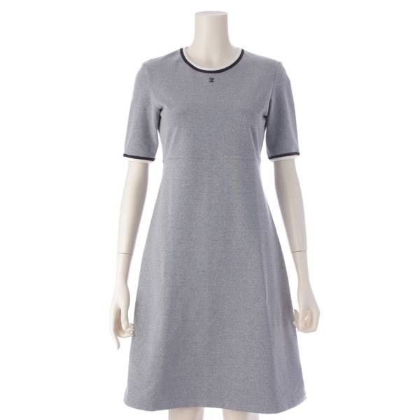T04/027 CHANEL シャネル 98P ココマーク ワンピース グレー系 シャネル 98P ココマーク ワンピース P11222 グレー ※僅かにシミ有