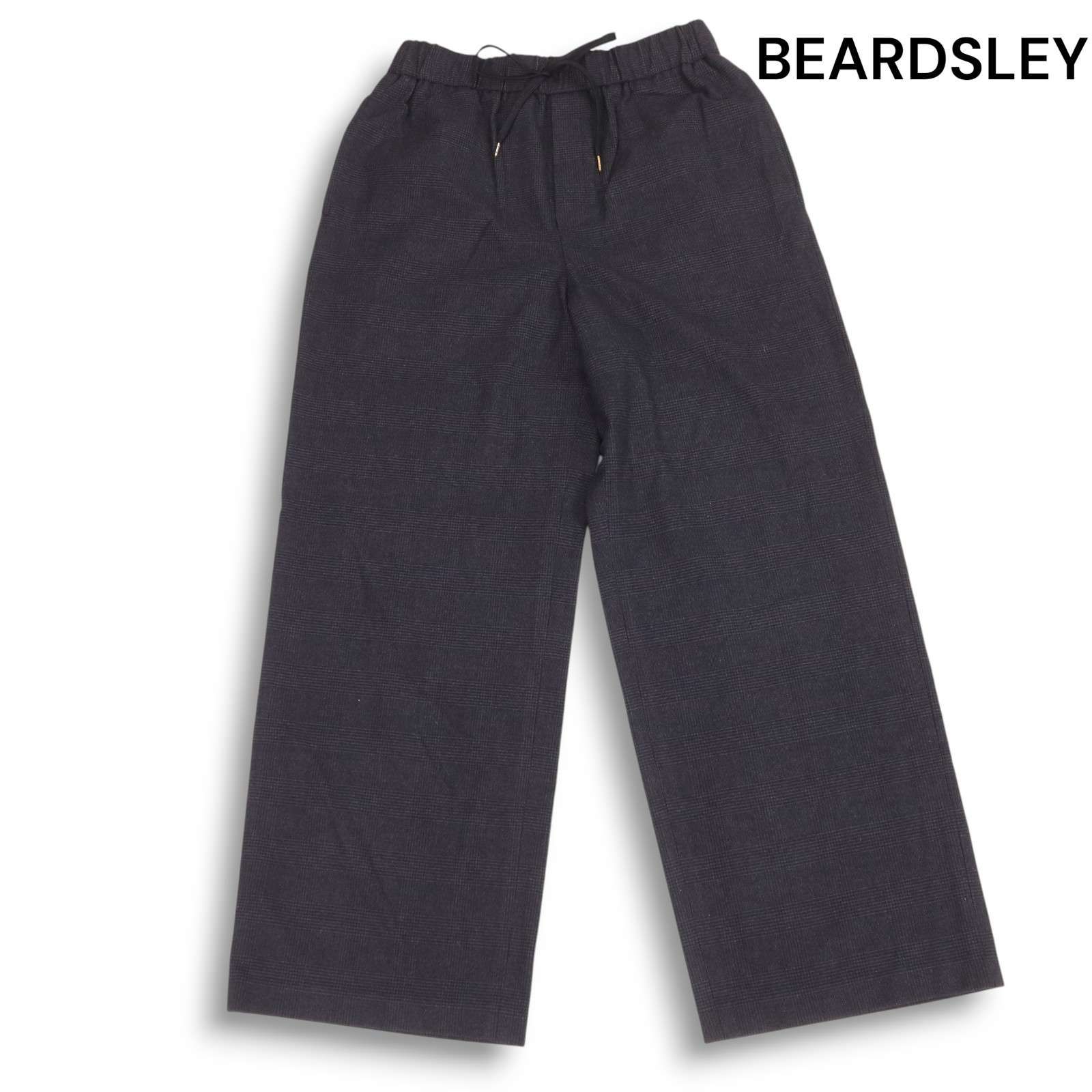 BEARDSLEY ビアズリー 秋冬 ストレッチ グレンチェック ワイド イージー パンツ Sz.F レディース 灰 グレー