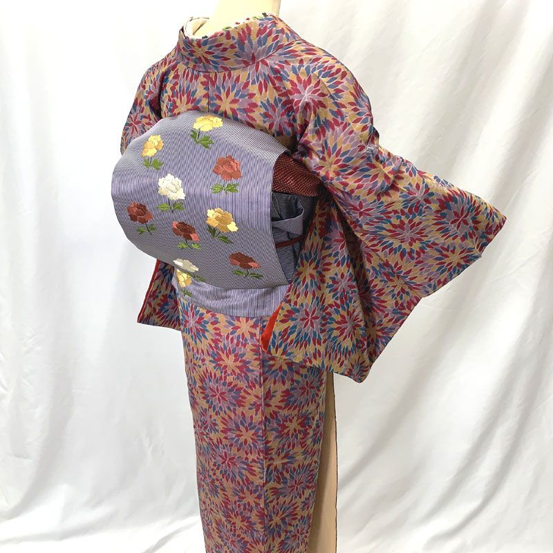 508aa6◇アンティーク着物 銘仙 菊尽くし レトロモダン 大正