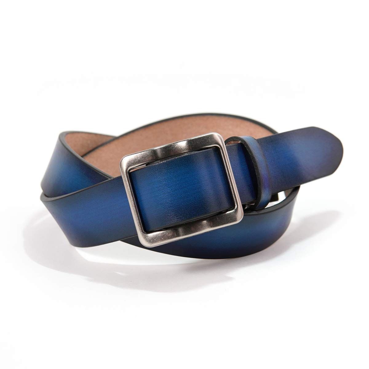 【特価セール】栃木レザー バックル グラデーションカラー 無段階 ベルト [ベルマニ] (NAVY)