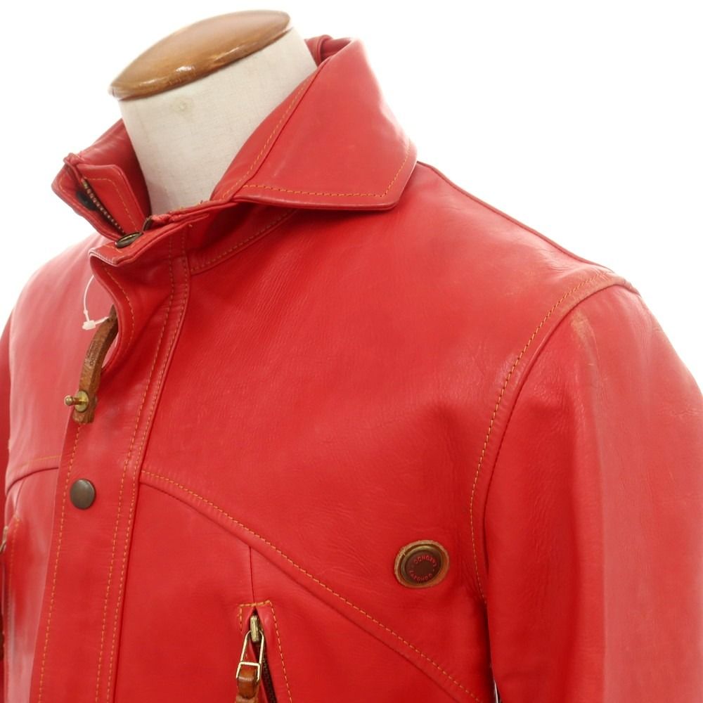 ルコンド L-KONDO バーブルージュ シングルライダースジャケット レザーブルゾン レッド サイズ48 メンズ