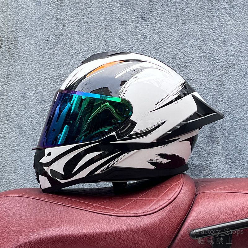 ヘルメット フルフェイスヘルメット バイク DOT認証 バイクヘルメット シールドヘルメット 耐久性 安全性 通気性 男女兼用 シールド6色選択可 おしゃれ ホワイト＆ブラック B33