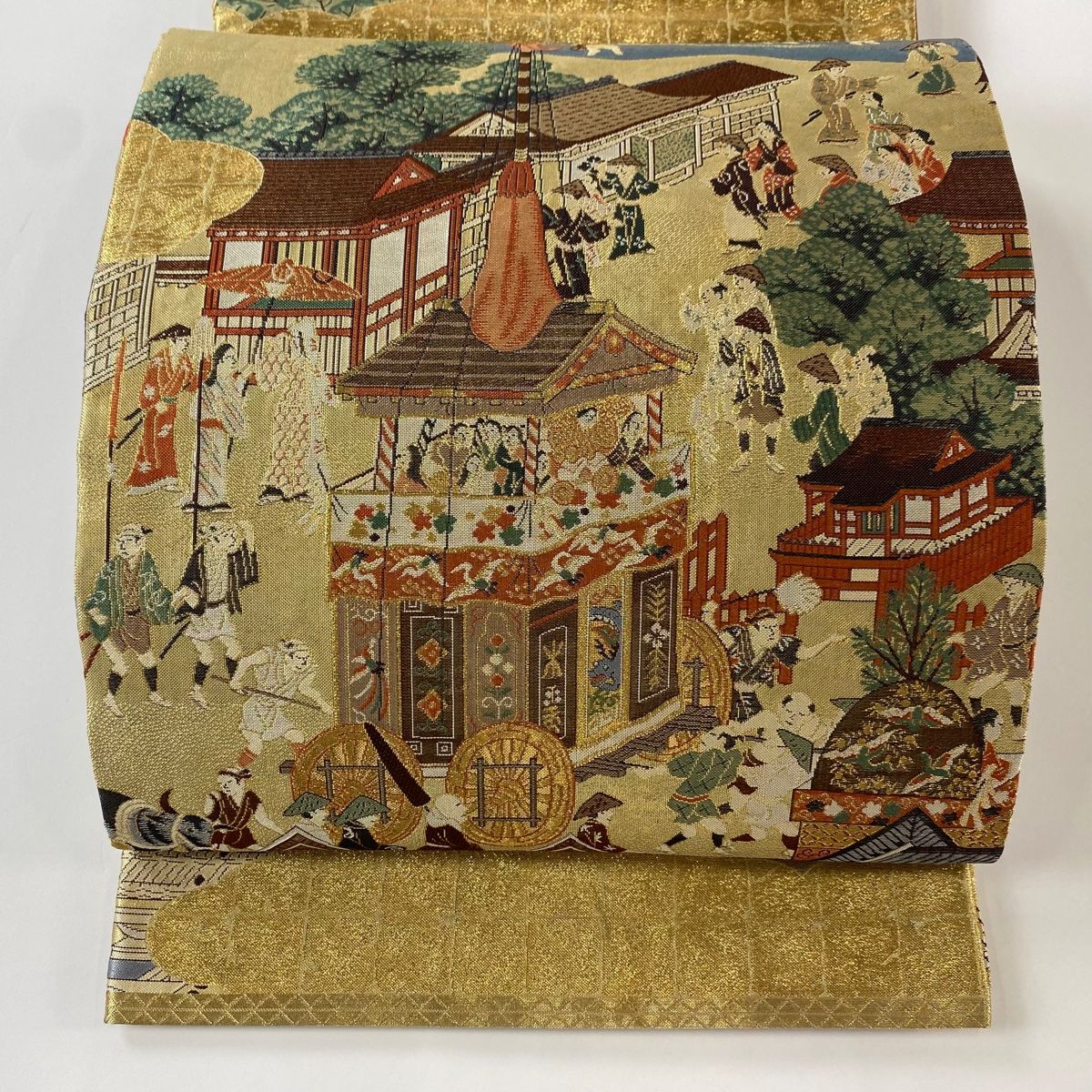丸帯 名品 山鉾 風景 本金箔 金色 お太鼓柄 正絹