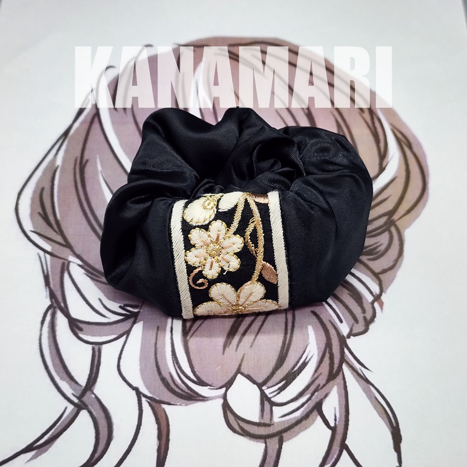 インド刺繍リボン ヘアゴム ハンドメイド シュシュ NO1910