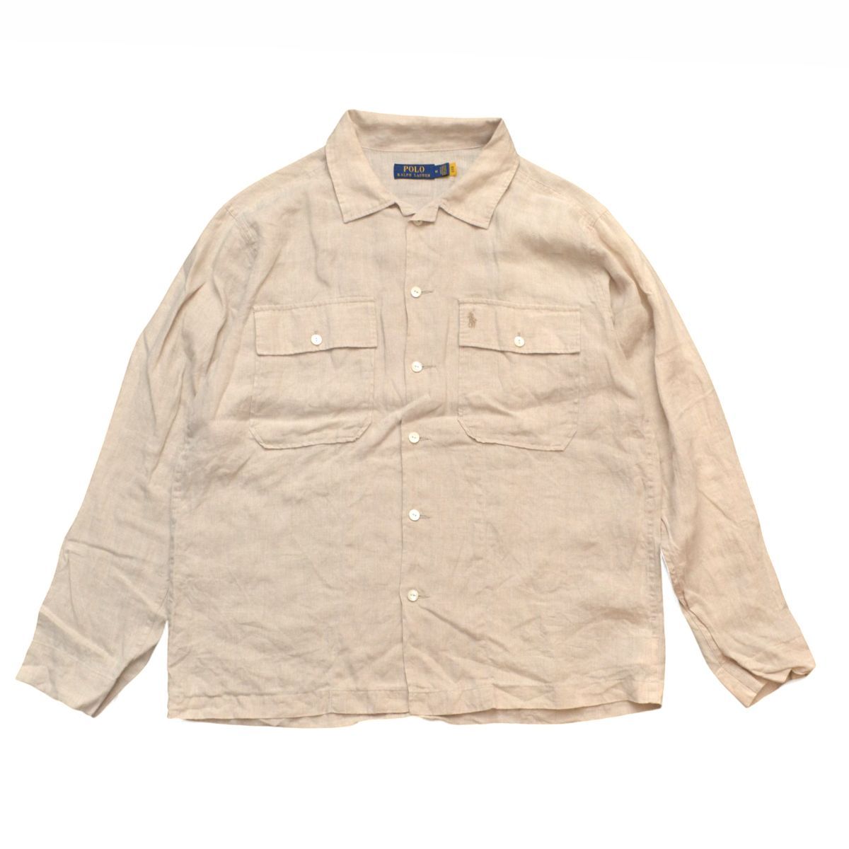 タグ付き未使用◇ポロラルフローレン 現行 オープンシャツ ベージュ 刺繍ロゴ POLO RALPH LAUREN ポロラルフローレン リネン オープンカラー