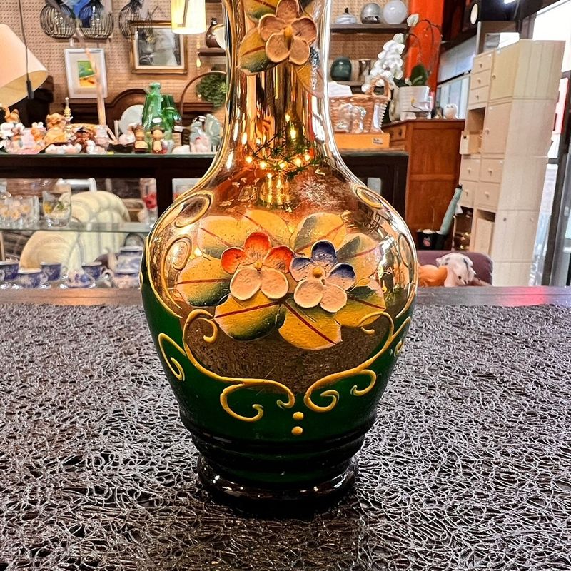 アンティーク ベネチア 花瓶 エメラルドグリーン フラワーベース 金彩 