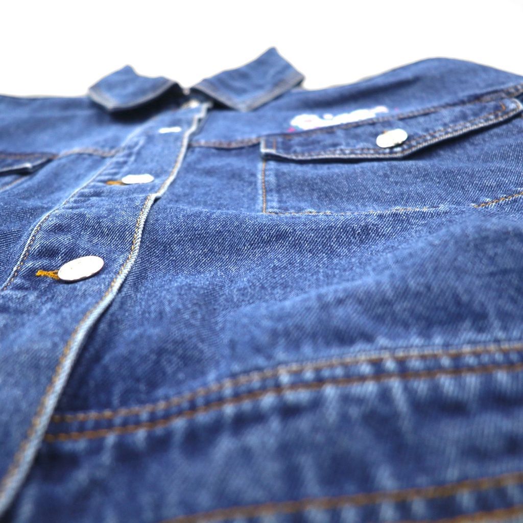 adidas originals クロップド 短丈 デニムジャケット Gジャン XL インディゴ 刺繍 ワイド IP3767 トレフォイル 3ストライプス フローラル GULLKHAN_COM