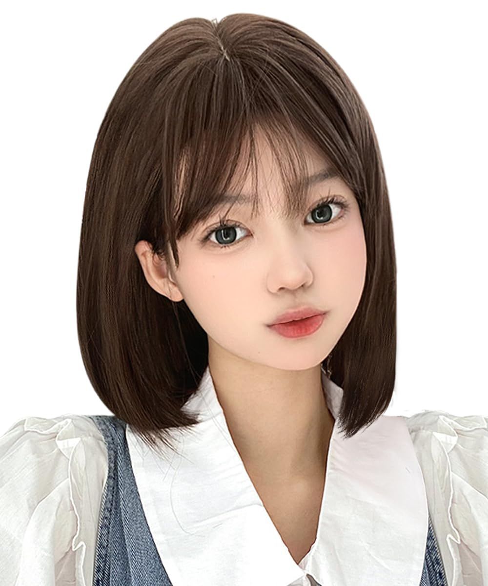 数量限定 wig フルウィッグ ストレート カツラ 女性用 ショート レディース 女装 かつら ボブ 自然 可愛い 小顔効果 Vigorousウィッグ 普段使い ネット付き クールブラウン