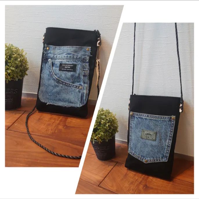 No.202【DENIM✖️帆布ショルダーバッグ❤️】デニムリメイク  