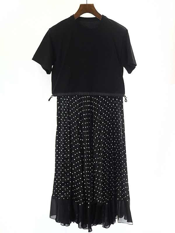 sacai サカイ 23AW Polka Dot Cotton Jersey x Satin Dress コンビドレスワンピース 23-06948 ブラック 1