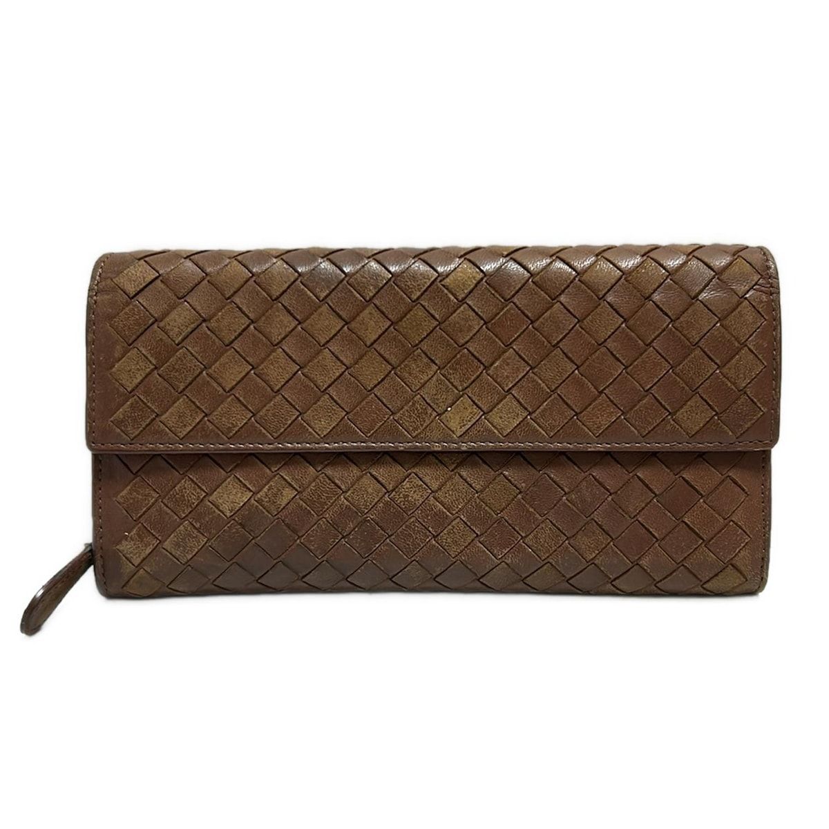 ボッテガヴェネタ イントレチャート レザー 財布 長財布 ブラウン BOTTEGA VENETA ボッテガ・ヴェネタ イントレチャートラウンド
