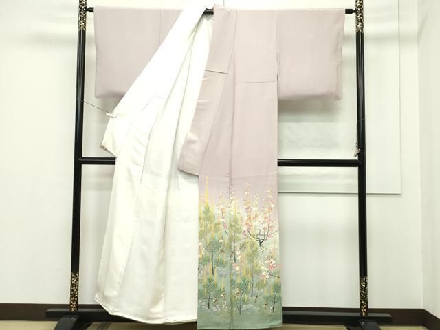 平和屋本店■極上　本加賀友禅作家　百貫華峰　色留袖　小石に松　暈し染め　薄柿色地　証紙付き　逸品　CZAA2169s5 平和屋本店□極上 本加賀友禅作家 百貫華峰 色留袖 小石に松 暈し染め