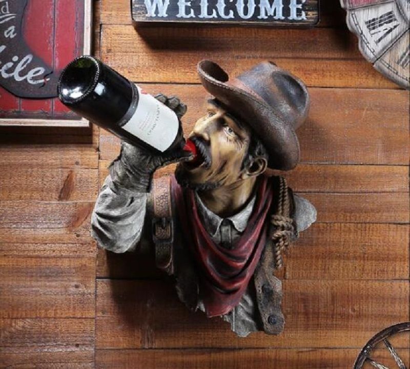 カウボーイ ワインラック ワインホルダー 人形 彫刻 彫像 壁掛け 樹脂 雑貨 オブジェ フィギュリン インテリア 玄関 ハンドメイド