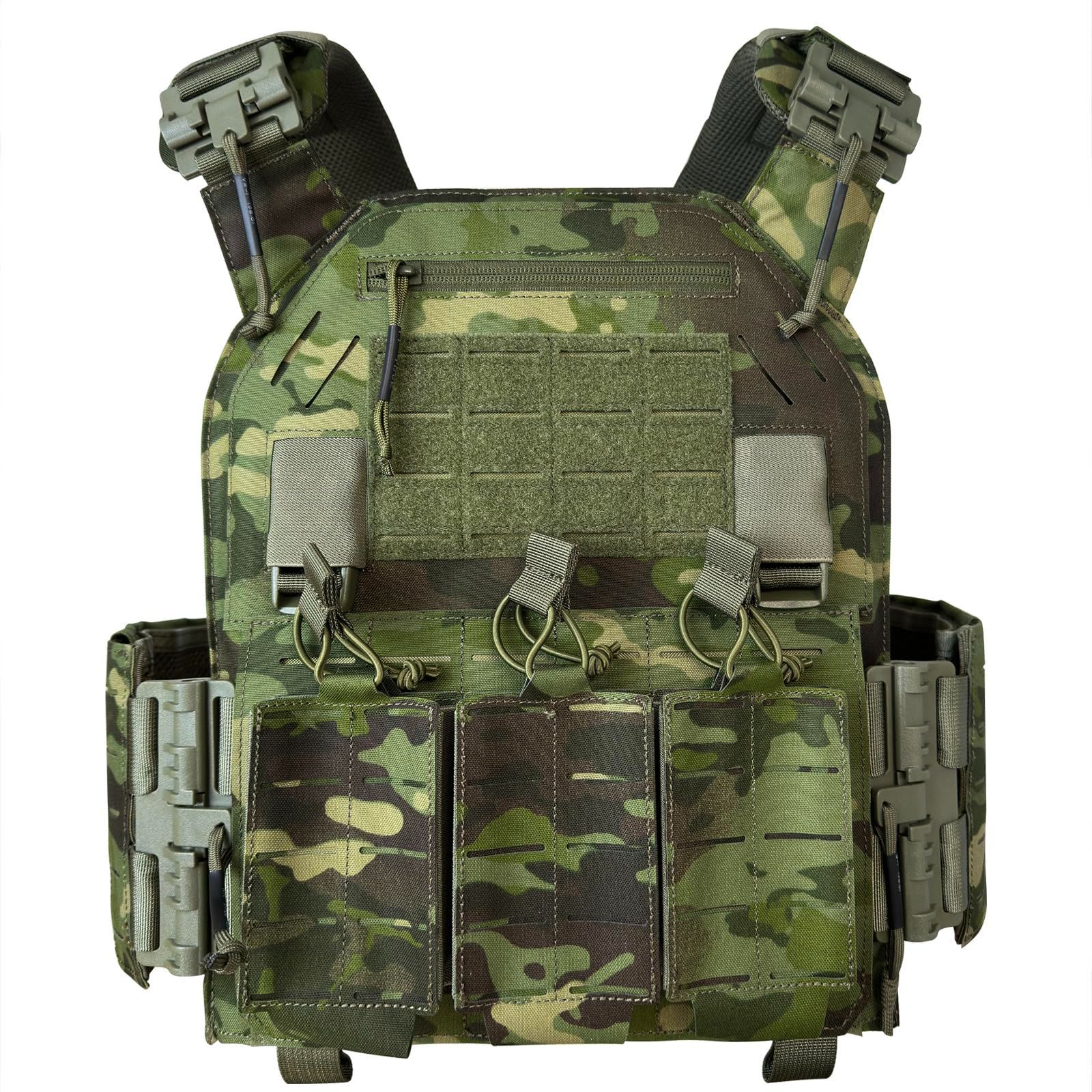 MCTP迷彩 [ULIONTAC] タクティカルベスト サバゲー用 3連 マガジンポーチ付き 軽量 プレートキャリア レーザー切断 サバイバルベスト MOLLE モール 戦術 クイックリリース バックル サイズ調整可 1