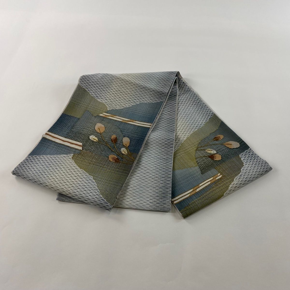 袋帯 名品 押し込も 夏帯 メダカ 薄小豆 お太鼓柄 麻 中古 