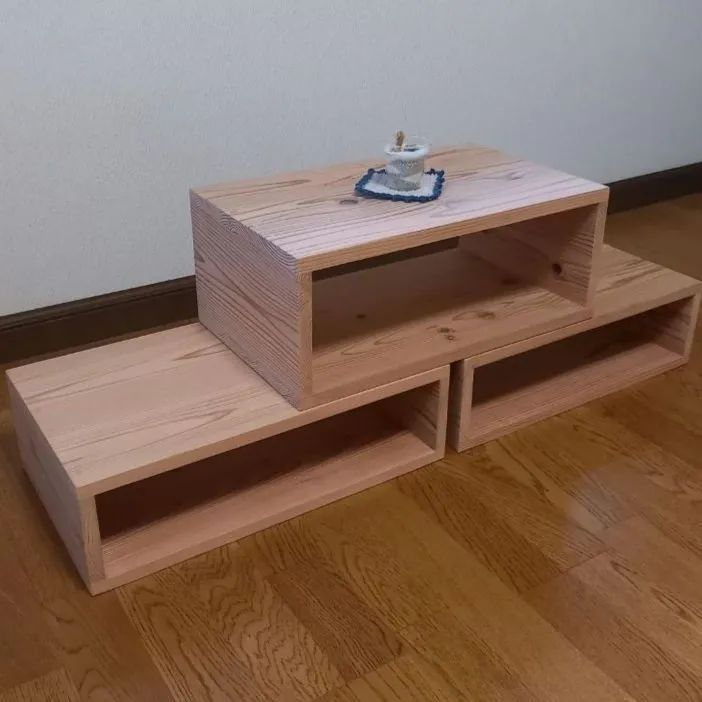 一点物 積み重ね自由棚｜赤杉無垢 口の字ボックス 飾り棚 TV台 シェルフ