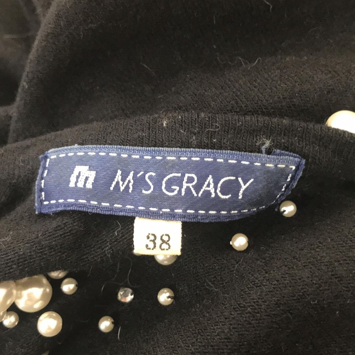 M'S GRACY(エムズグレイシー) カーディガン サイズ38 M レディース - 黒×アイボリー×クリア 長袖/パール/ラインストーン - メルカリ