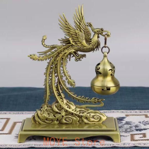 銅 細工 松鶴弔り炉 香炉 家庭置物 装飾品 工芸品 銅 細工 鳳凰羽ばたく弔炉 盤香炉 家庭用室内アロマ炉 装飾品