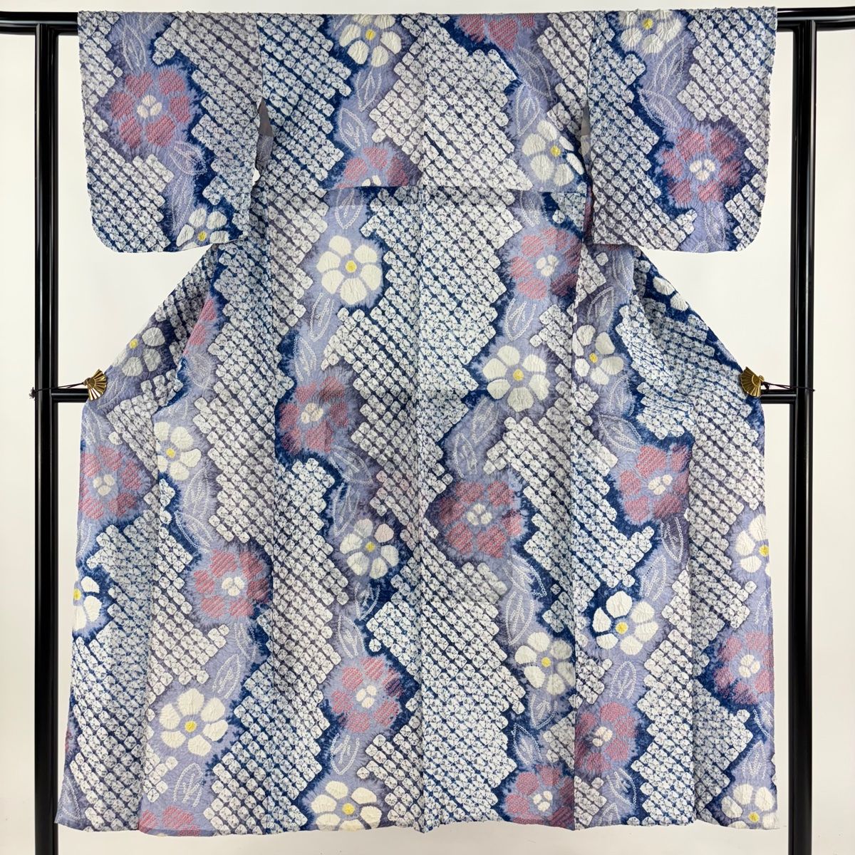 浴衣 身丈145.5cm 裄丈60cm S 絞り浴衣 草花 薄紫 綿 名品